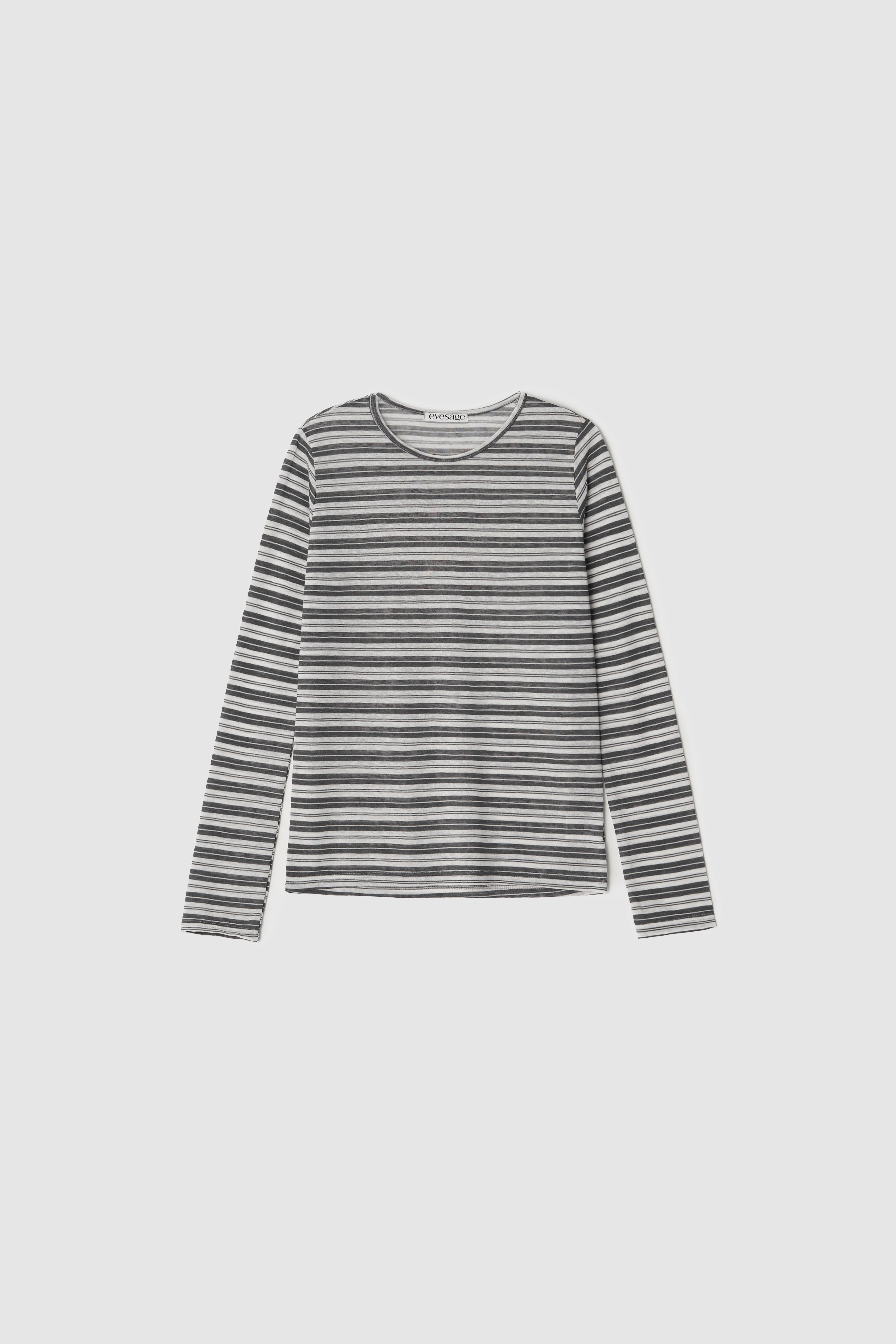 SHEER STRIPE TEE - GREY