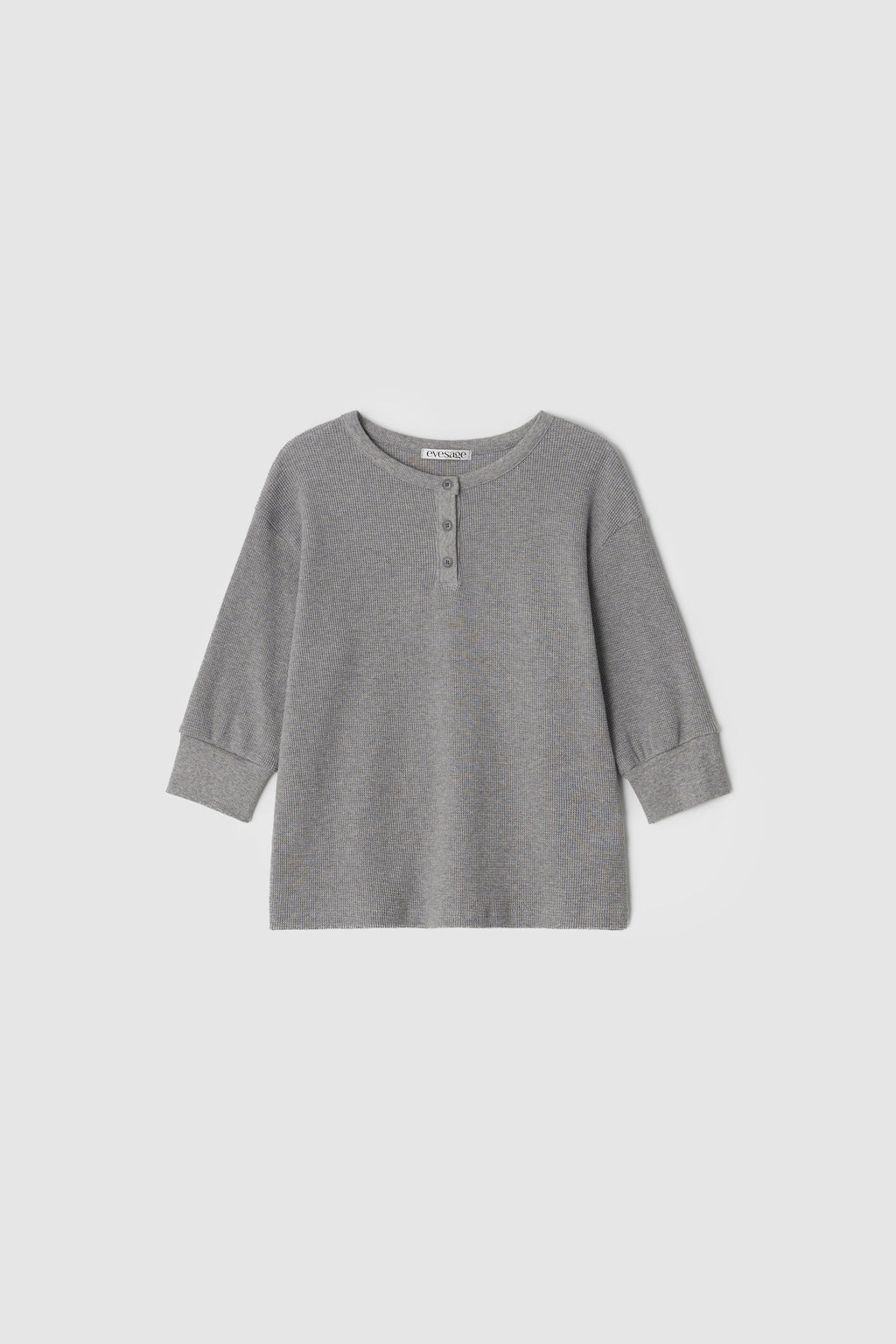HENLEY NECK WAFFLE TEE - GREY