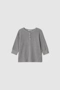 HENLEY NECK WAFFLE TEE - GREY