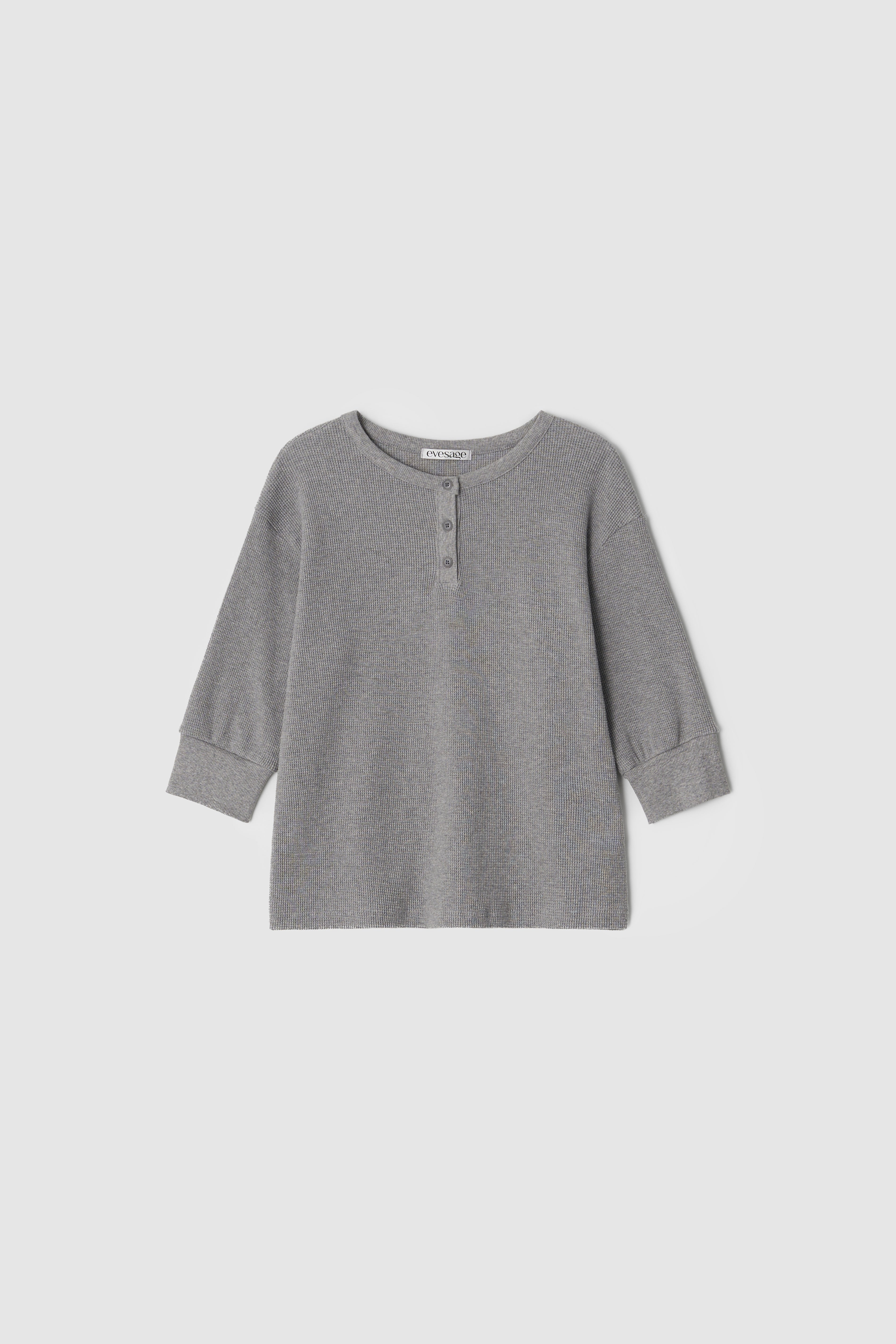 HENLEY NECK WAFFLE TEE - GREY