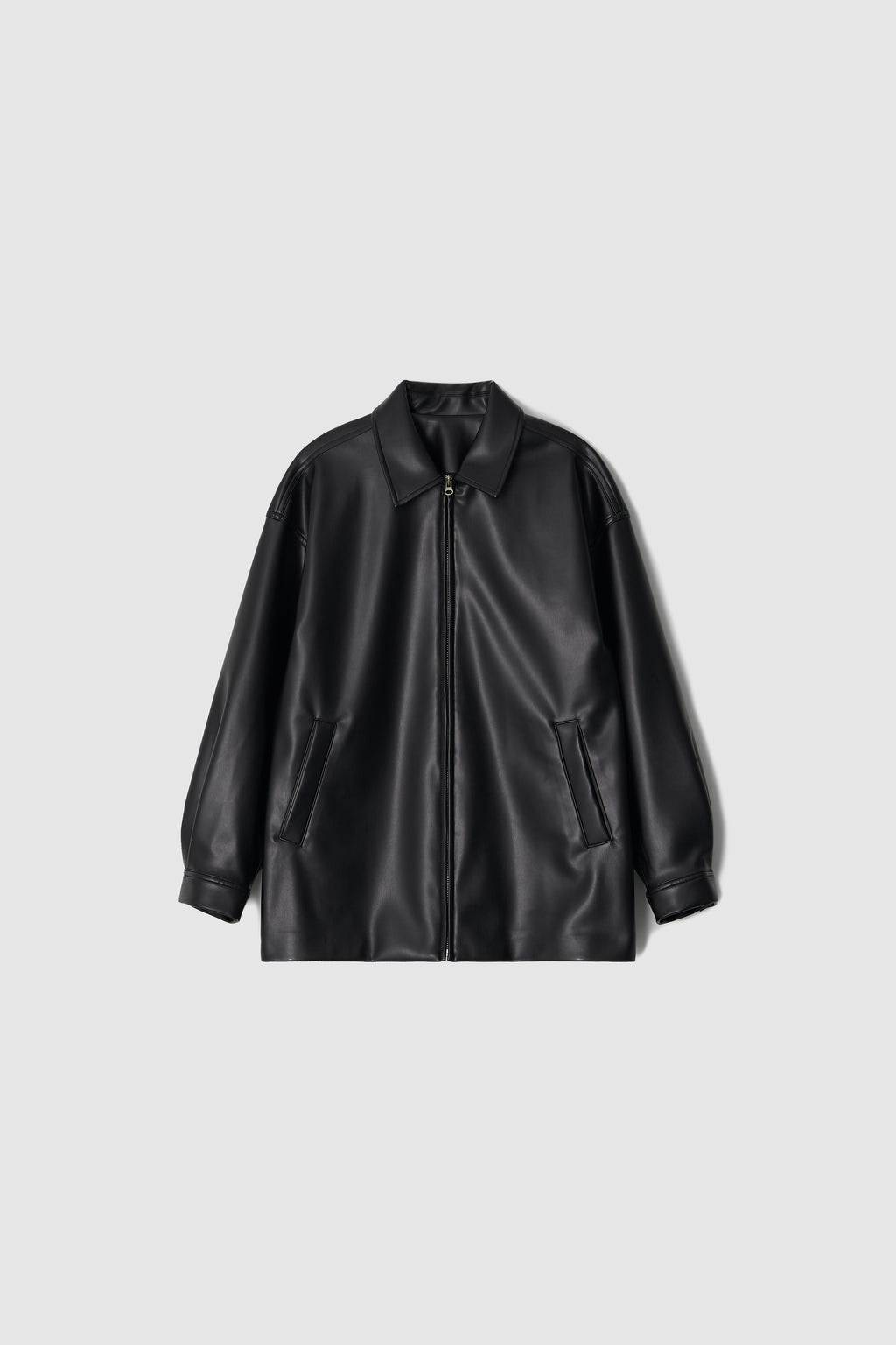 LEATHER HALF COAT - BLACK