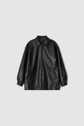 LEATHER HALF COAT - BLACK