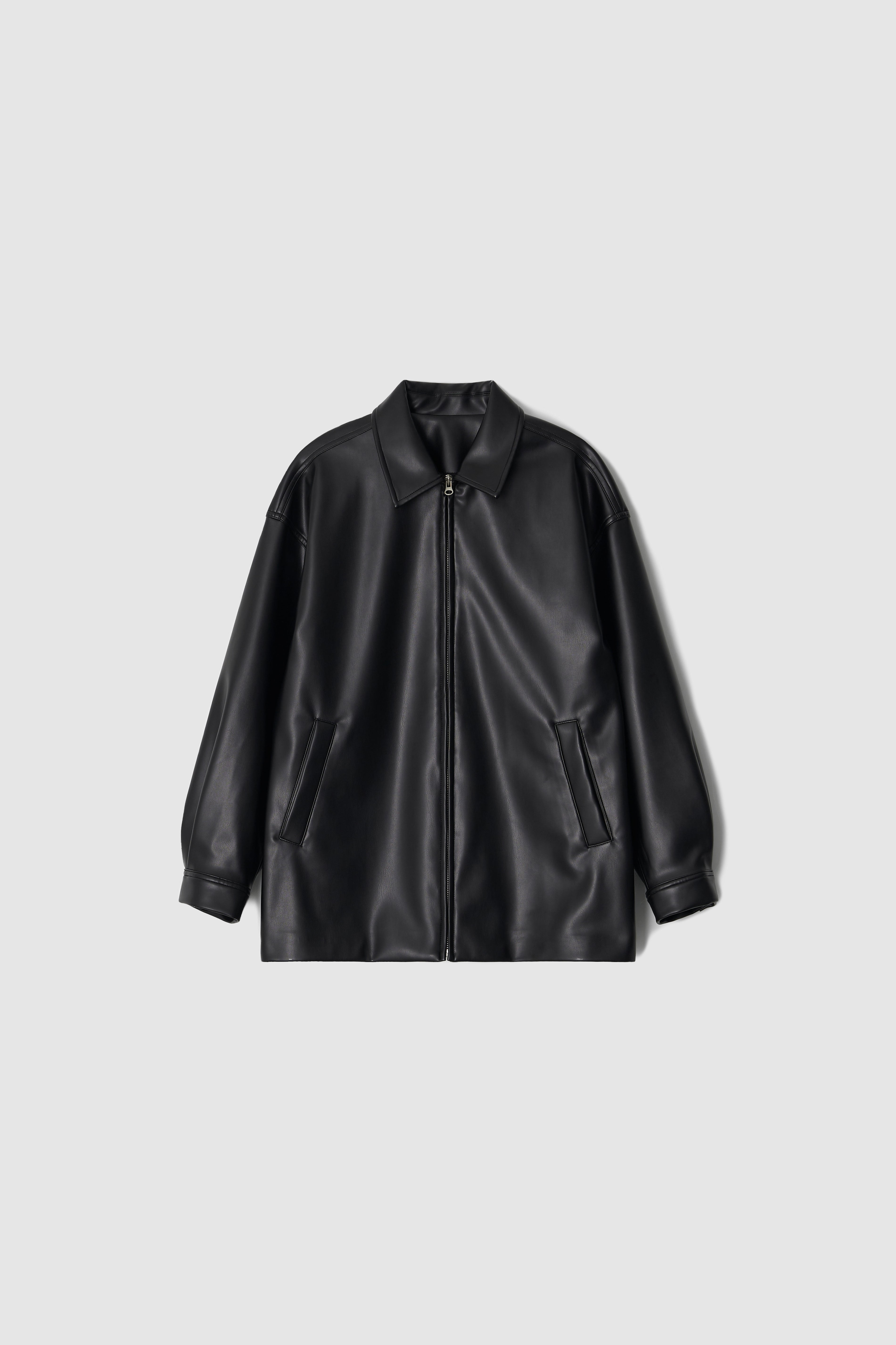 LEATHER HALF COAT - BLACK