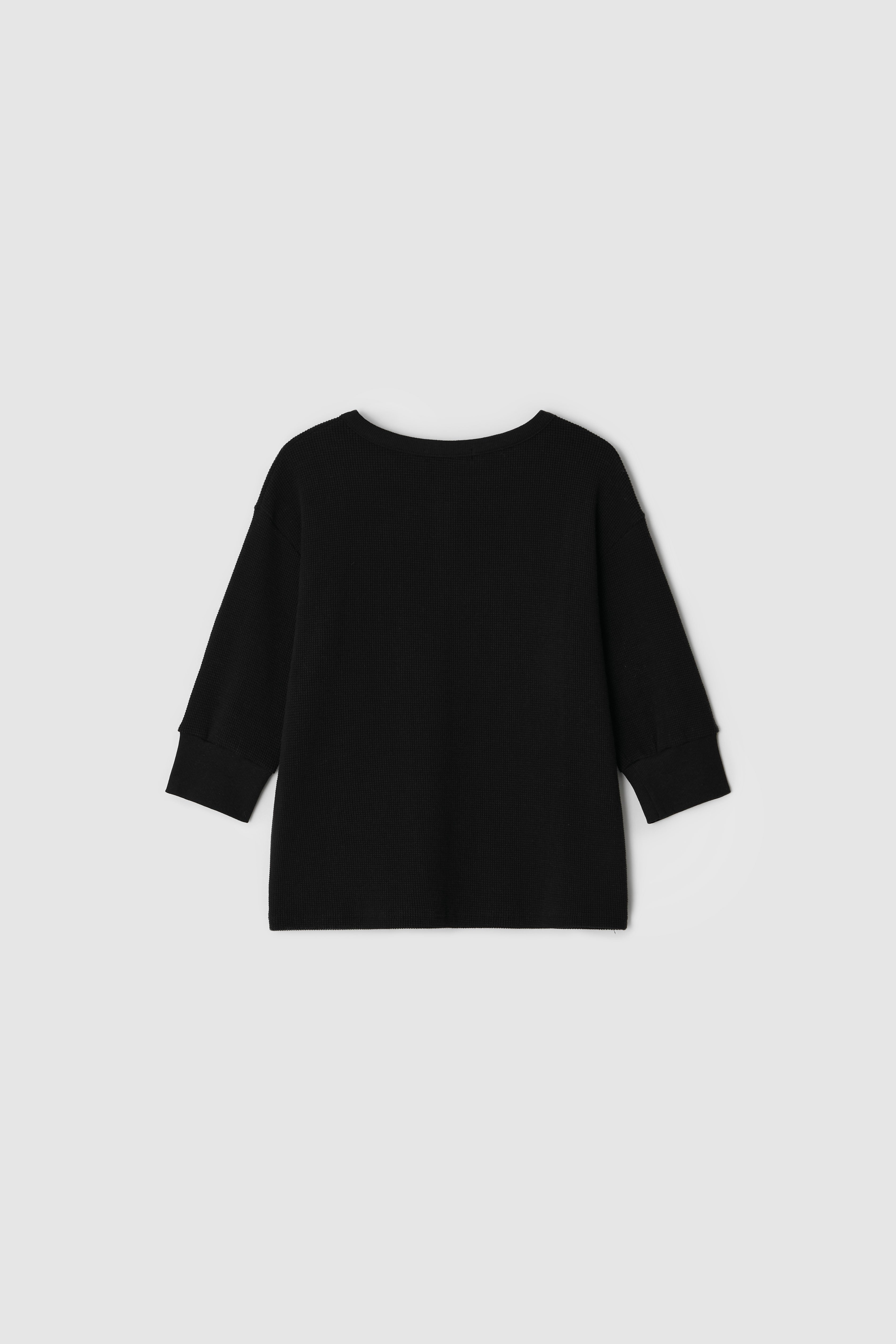 HENLEY NECK WAFFLE TEE - BLACK