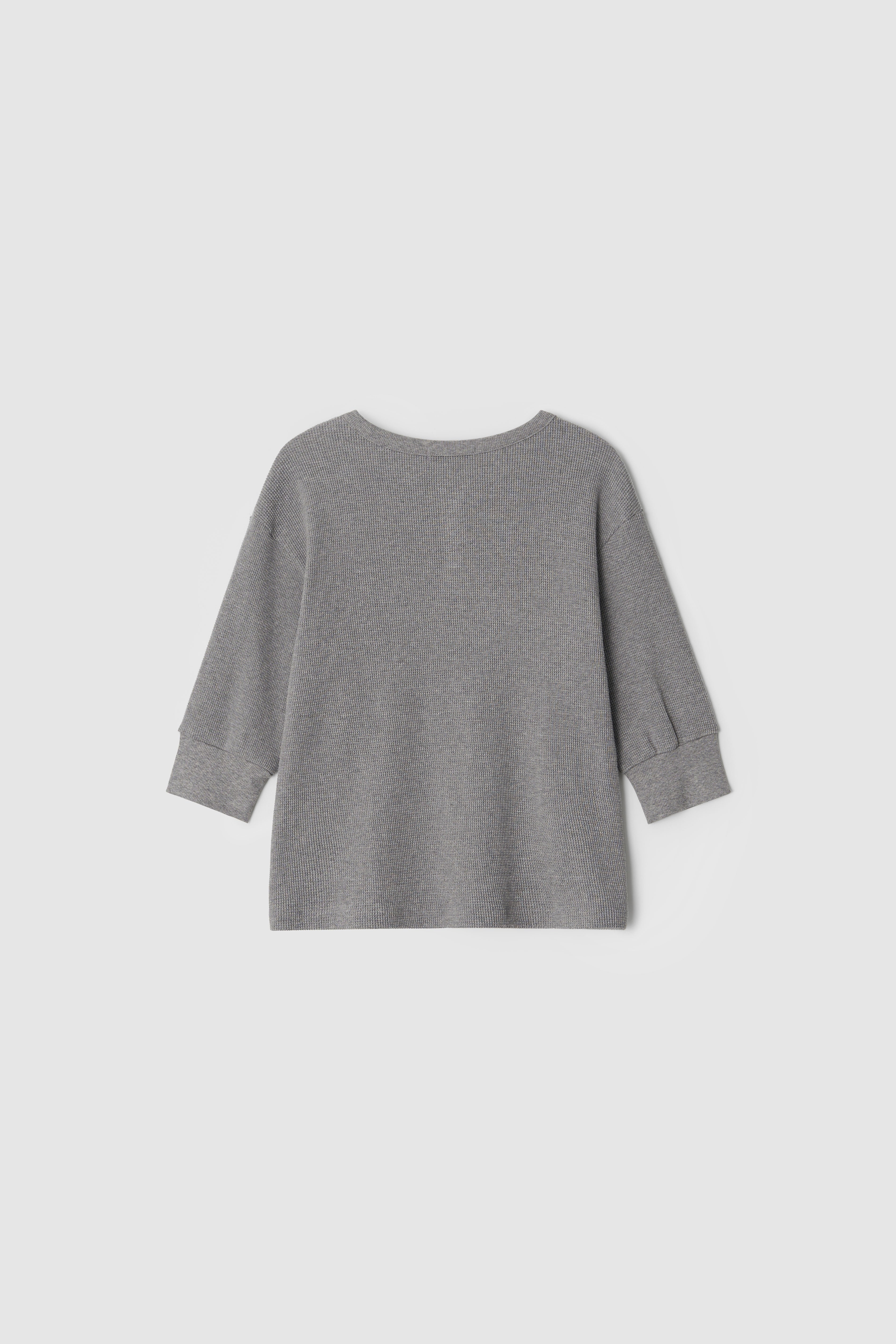 HENLEY NECK WAFFLE TEE - GREY