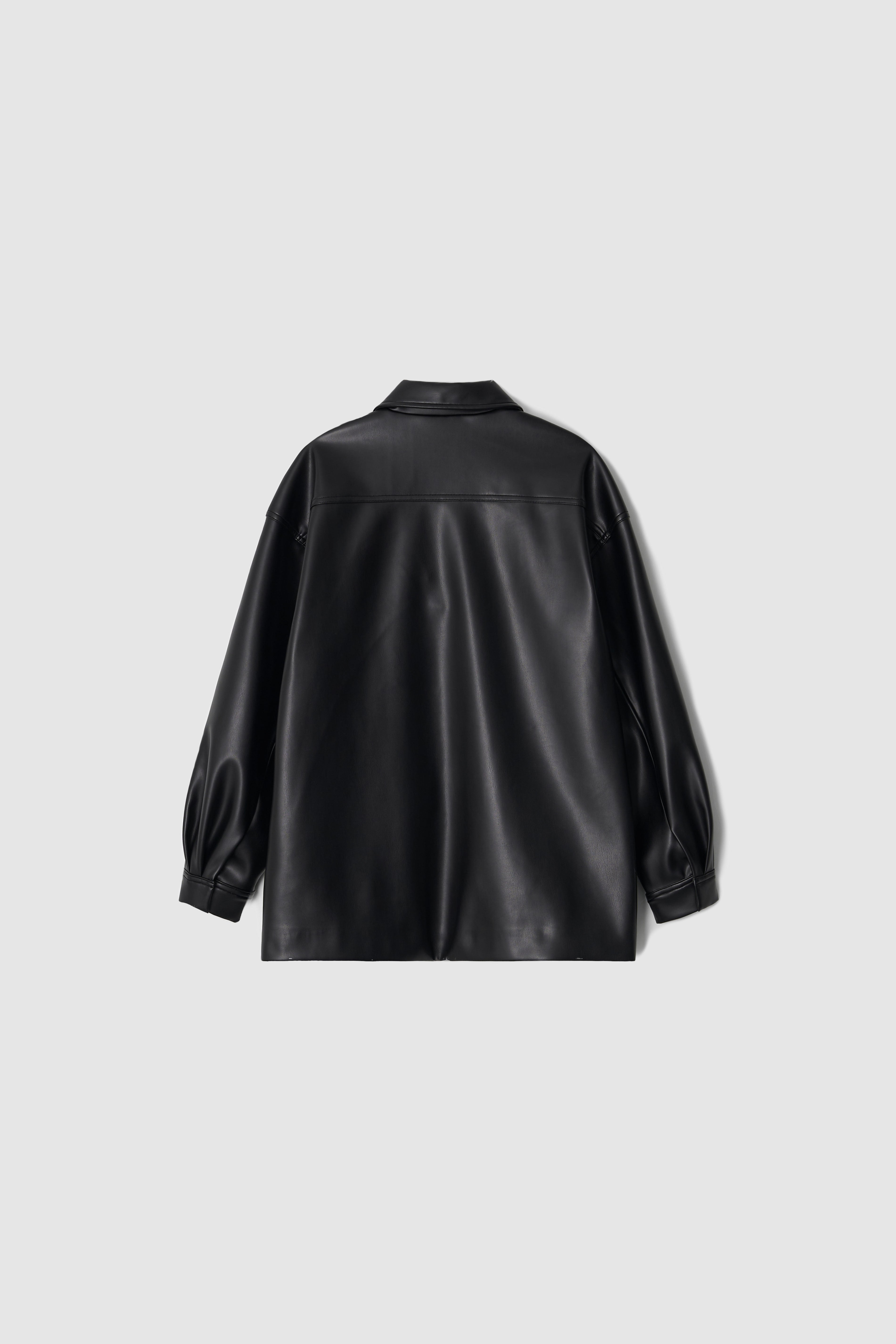 LEATHER HALF COAT - BLACK