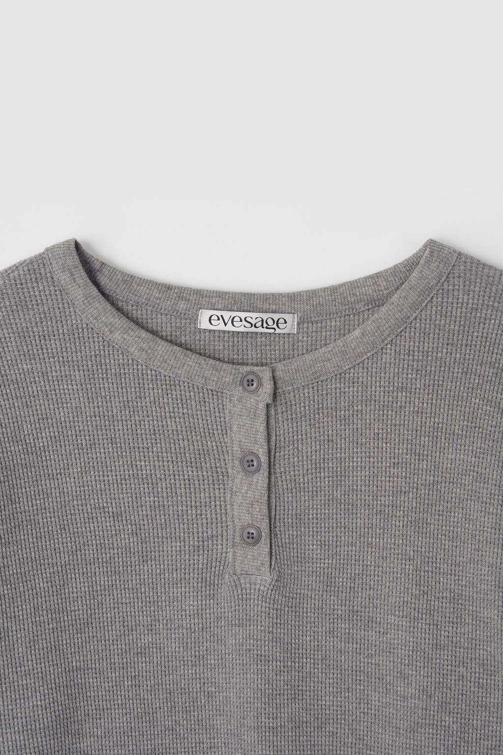 HENLEY NECK WAFFLE TEE - GREY
