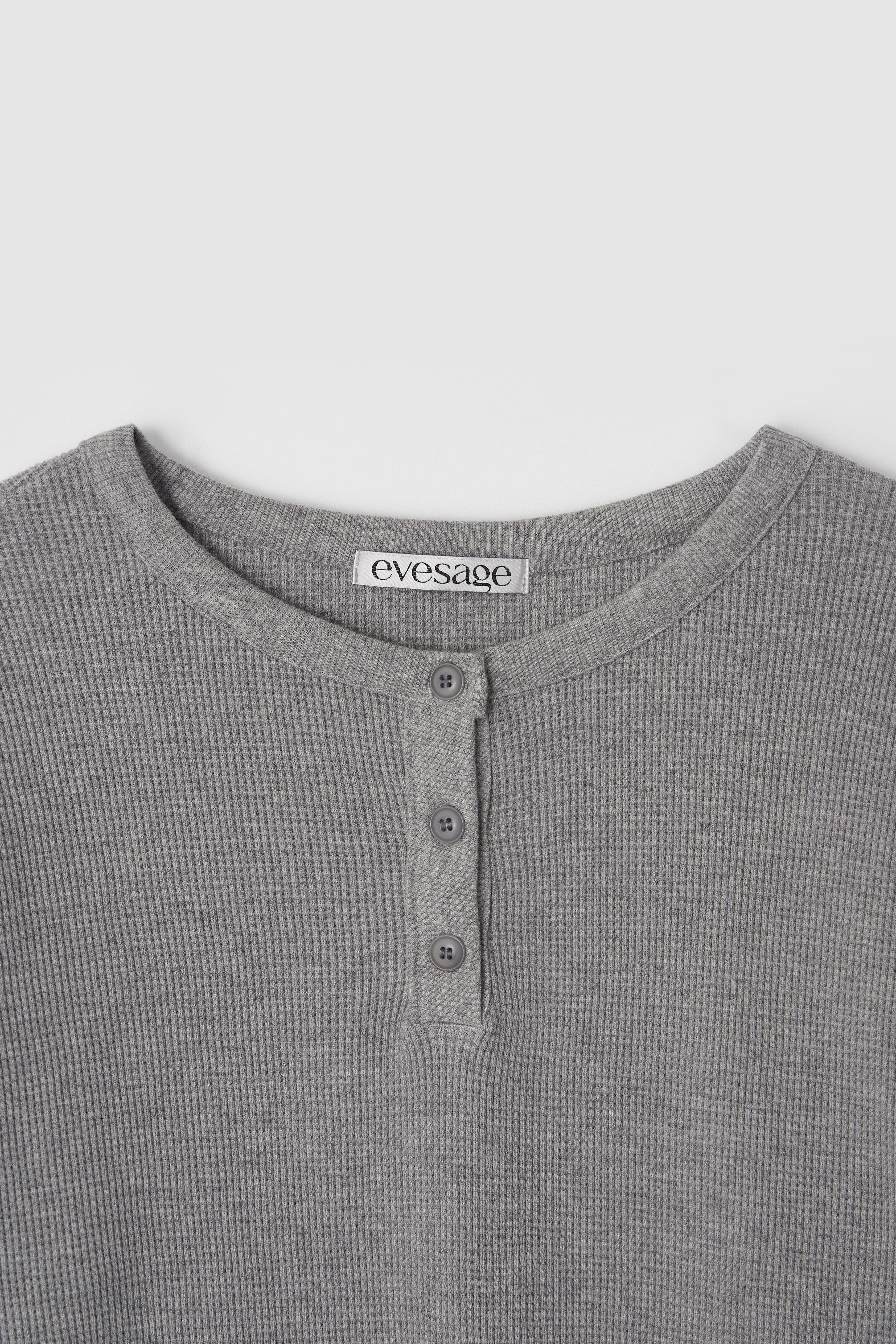 HENLEY NECK WAFFLE TEE - GREY