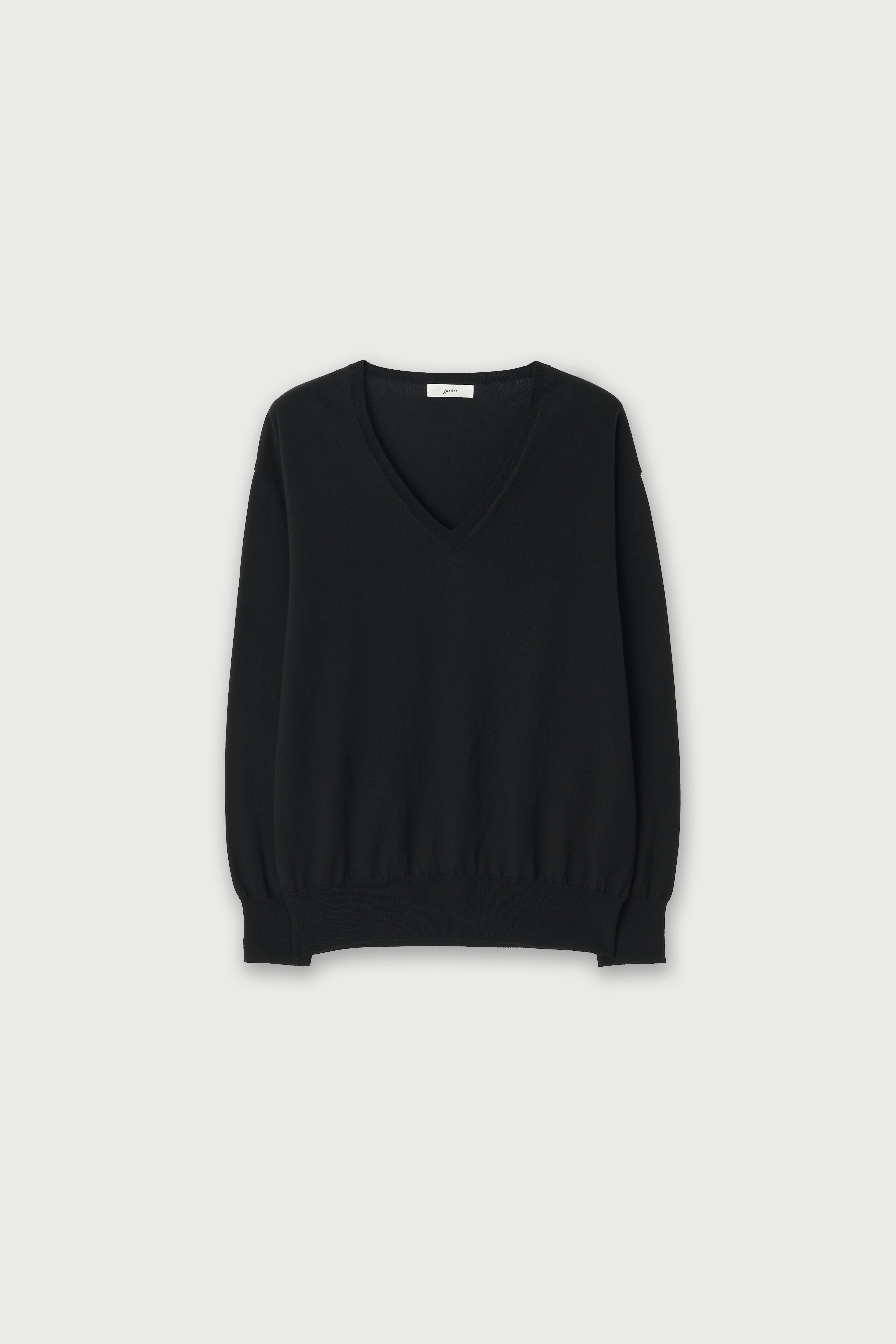 Time Cotton V Neck Knit - Black
